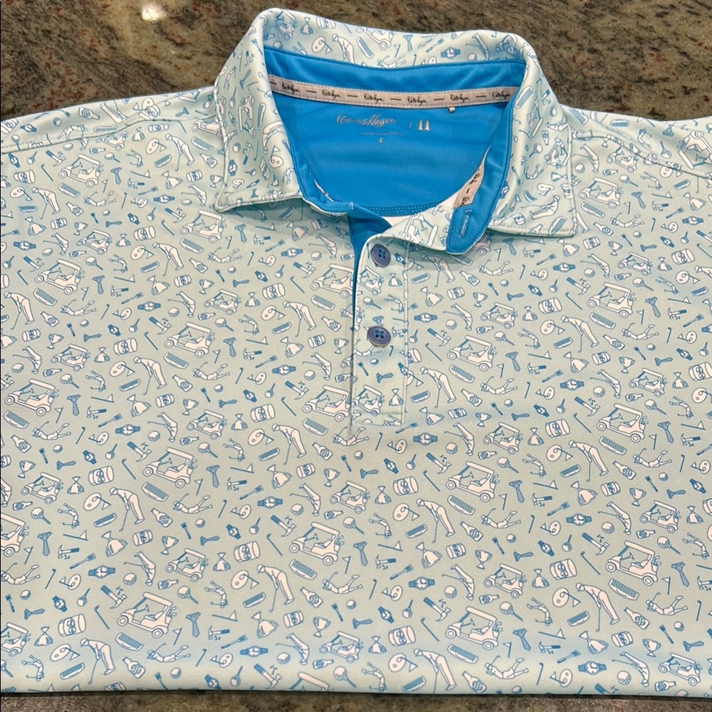 Walter Hagen Blue Polo Golf Shirt with Pattern